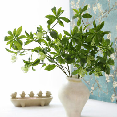  Artificial Green Plant with Faux Leaves and Hanging Clock for Home Decor