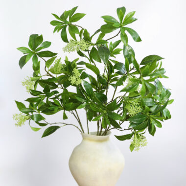  Artificial Green Plant with Faux Leaves and Hanging Clock for Home Decor