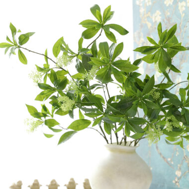  Artificial Green Plant with Faux Leaves and Hanging Clock for Home Decor