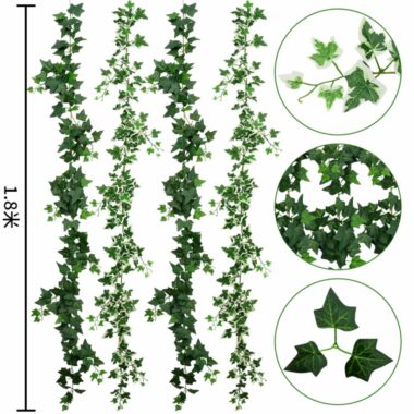 Artificial ivy vines with faux leaves for home and pipe decoration