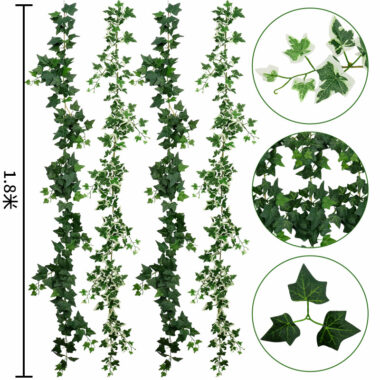 Artificial ivy vines with faux leaves for home and pipe decoration