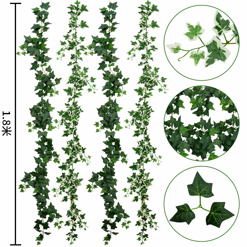 Artificial ivy vines with faux leaves for home and pipe decoration