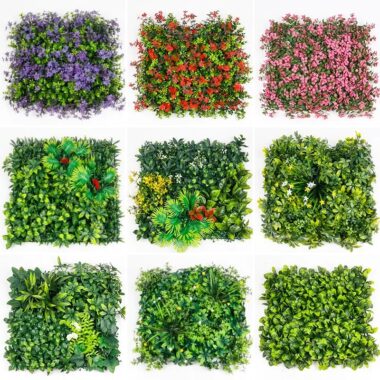 Artificial plants vertical green wall with faux flowers for indoor decor